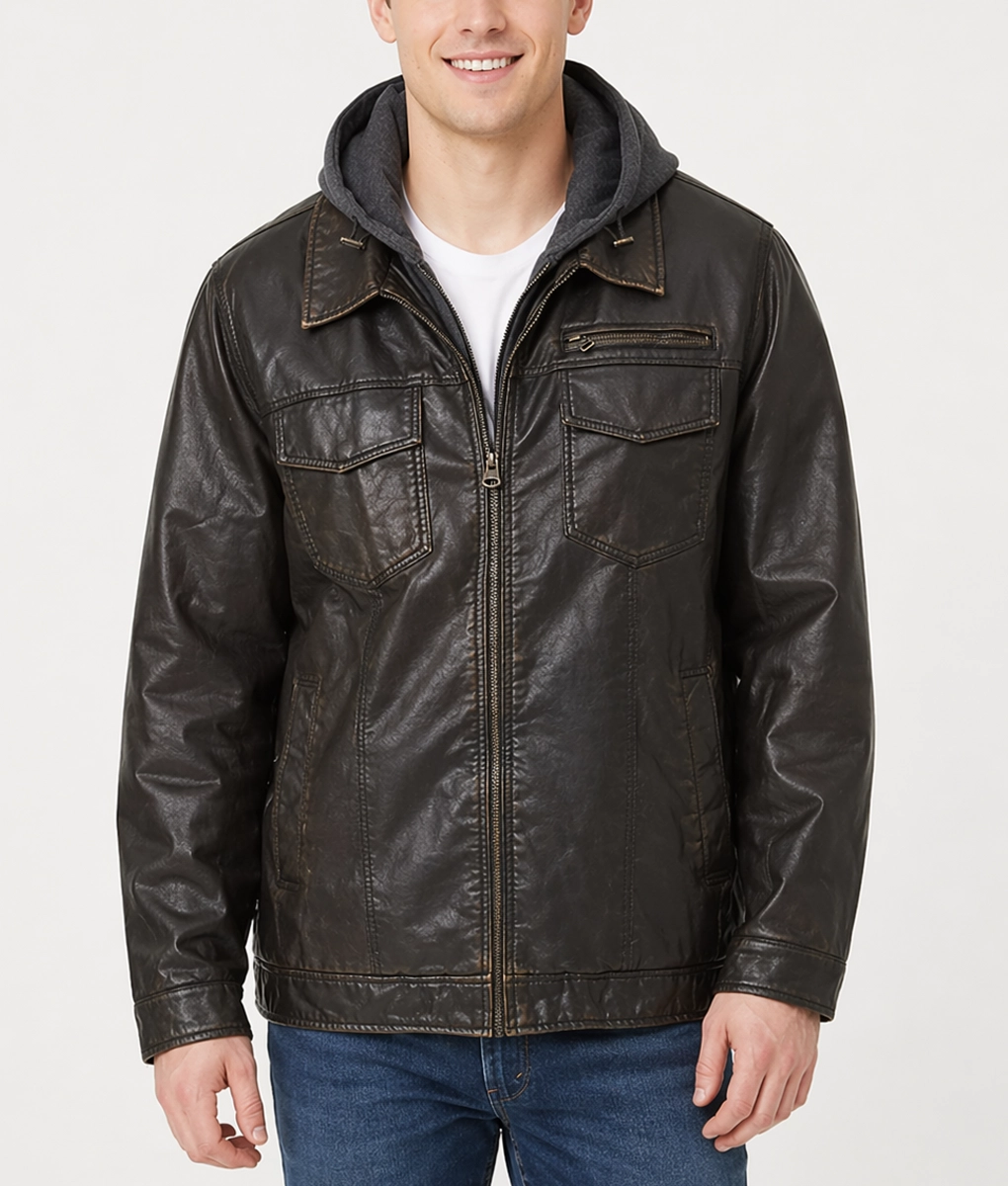 Warner Dark Brown Leather Jacket - Front