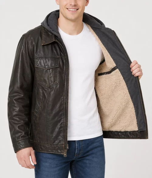 Warner Dark Brown Leather Jacket - Inside