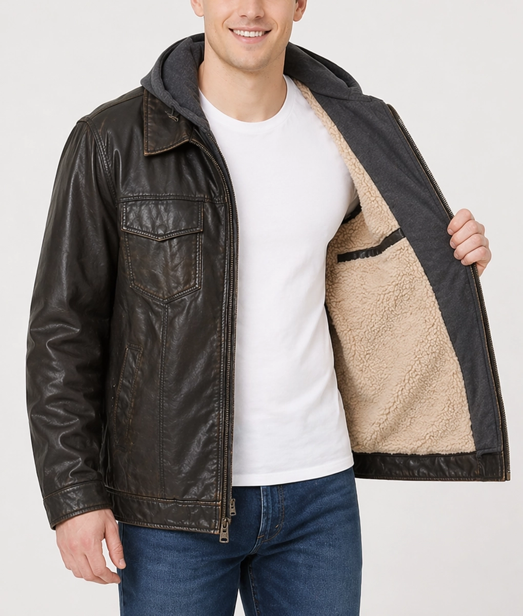 Warner Dark Brown Leather Jacket - Inside