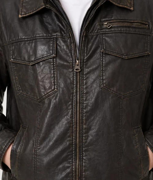 Warner Dark Brown Leather Jacket - Zoom
