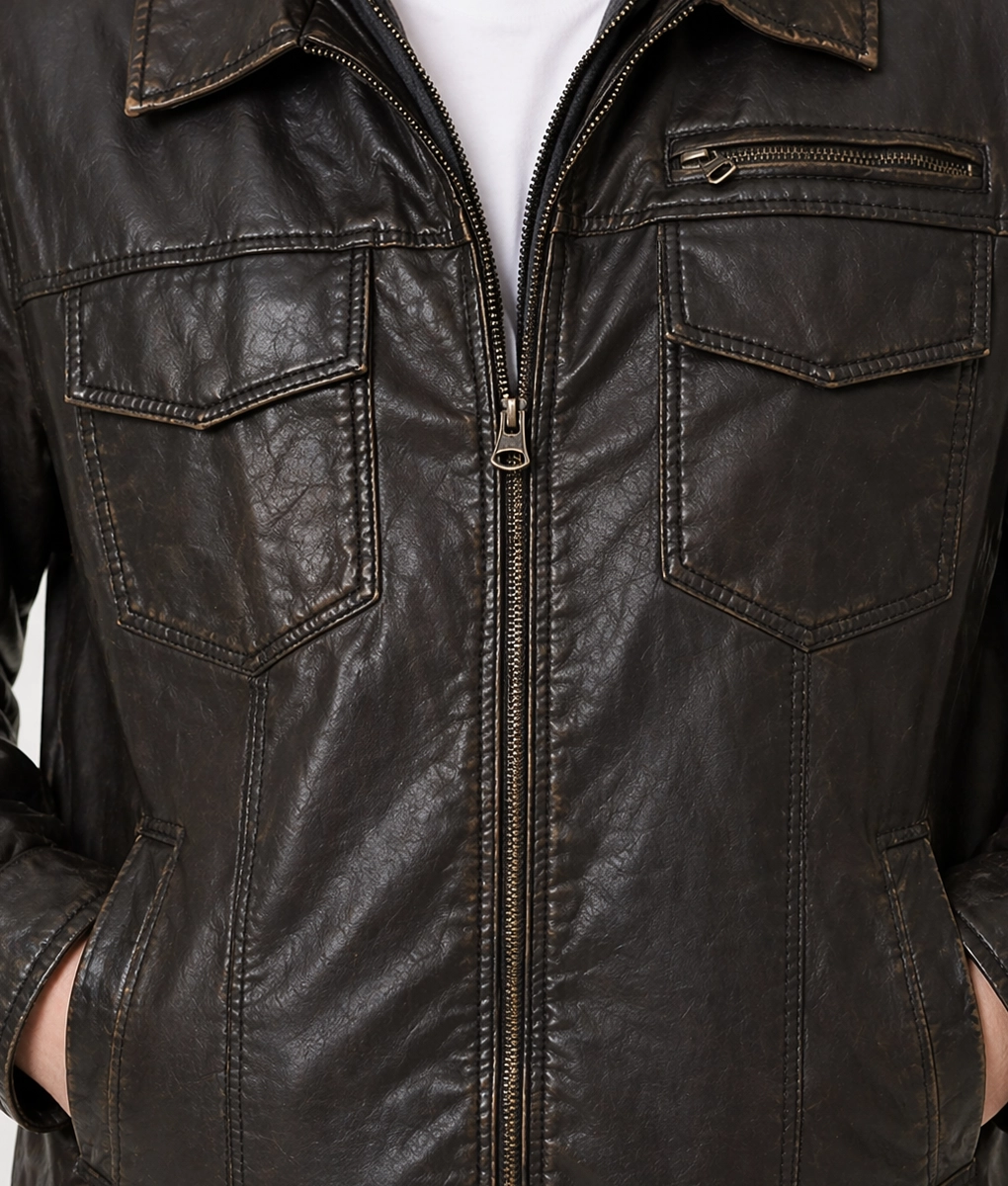 Warner Dark Brown Leather Jacket - Zoom