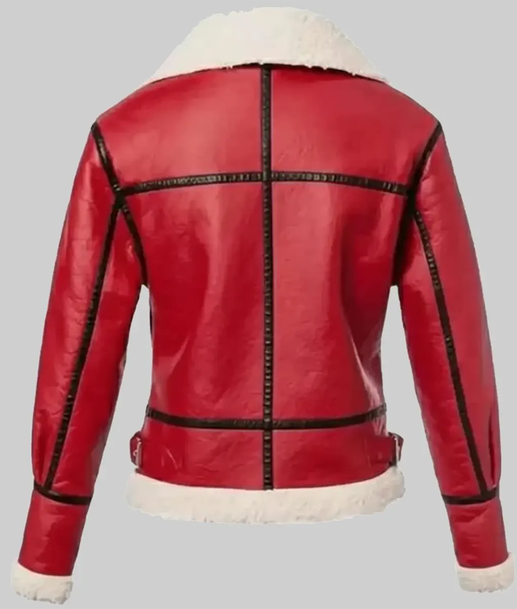 Womens Christmas Shearling Aviator Jacket - Back