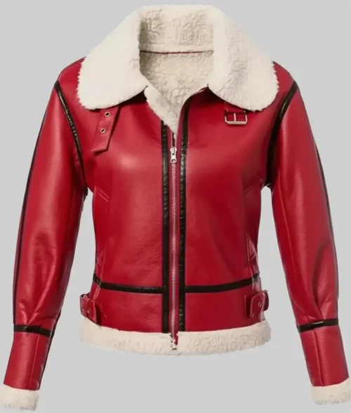 Womens Christmas Shearling Aviator Jacket - Front