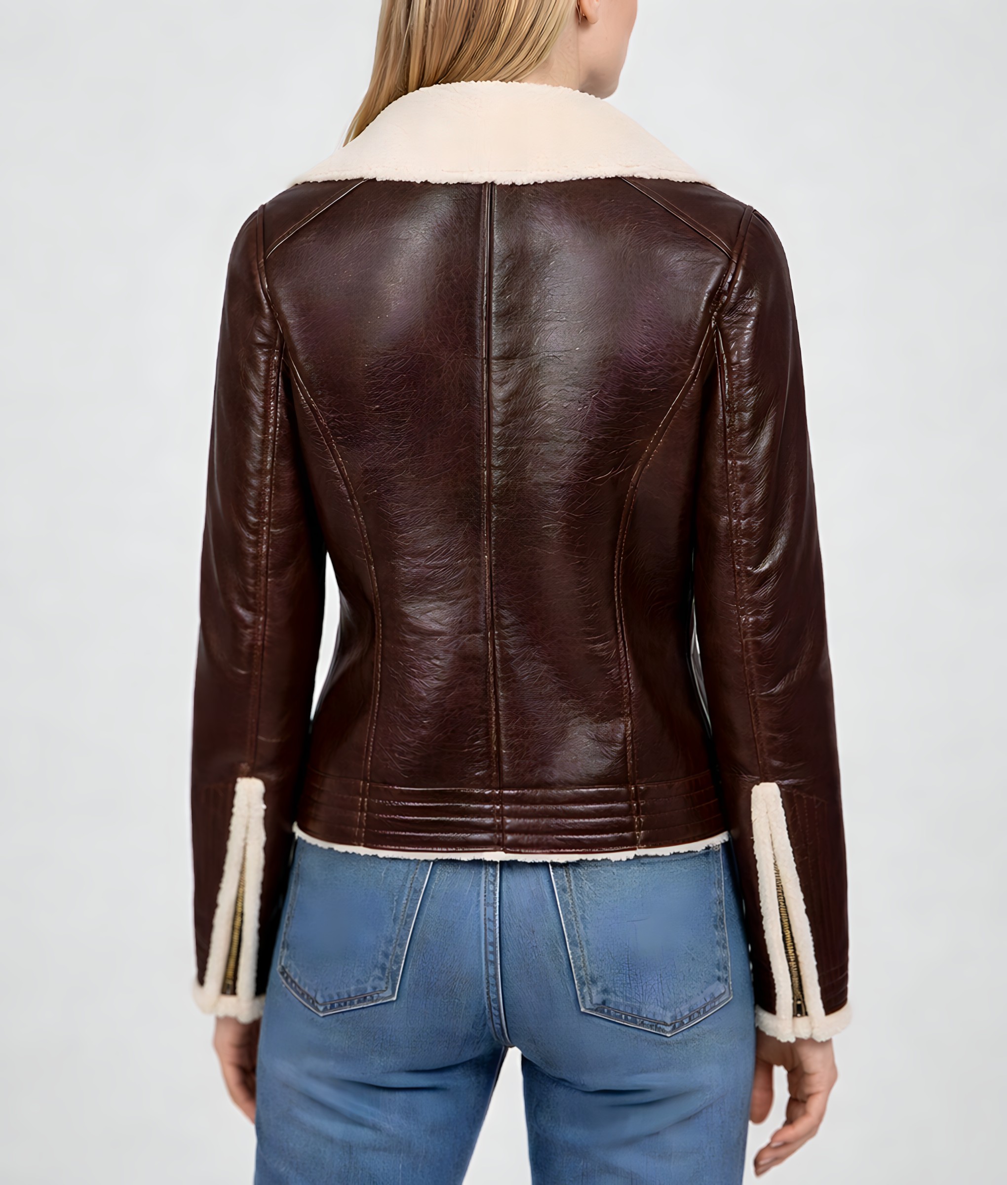 Women&rsquo;s Moto Faux Shearling Leather Jacket - Back