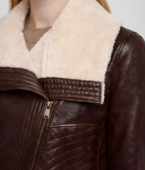 Women&rsquo;s Moto Faux Shearling Leather Jacket - Collar