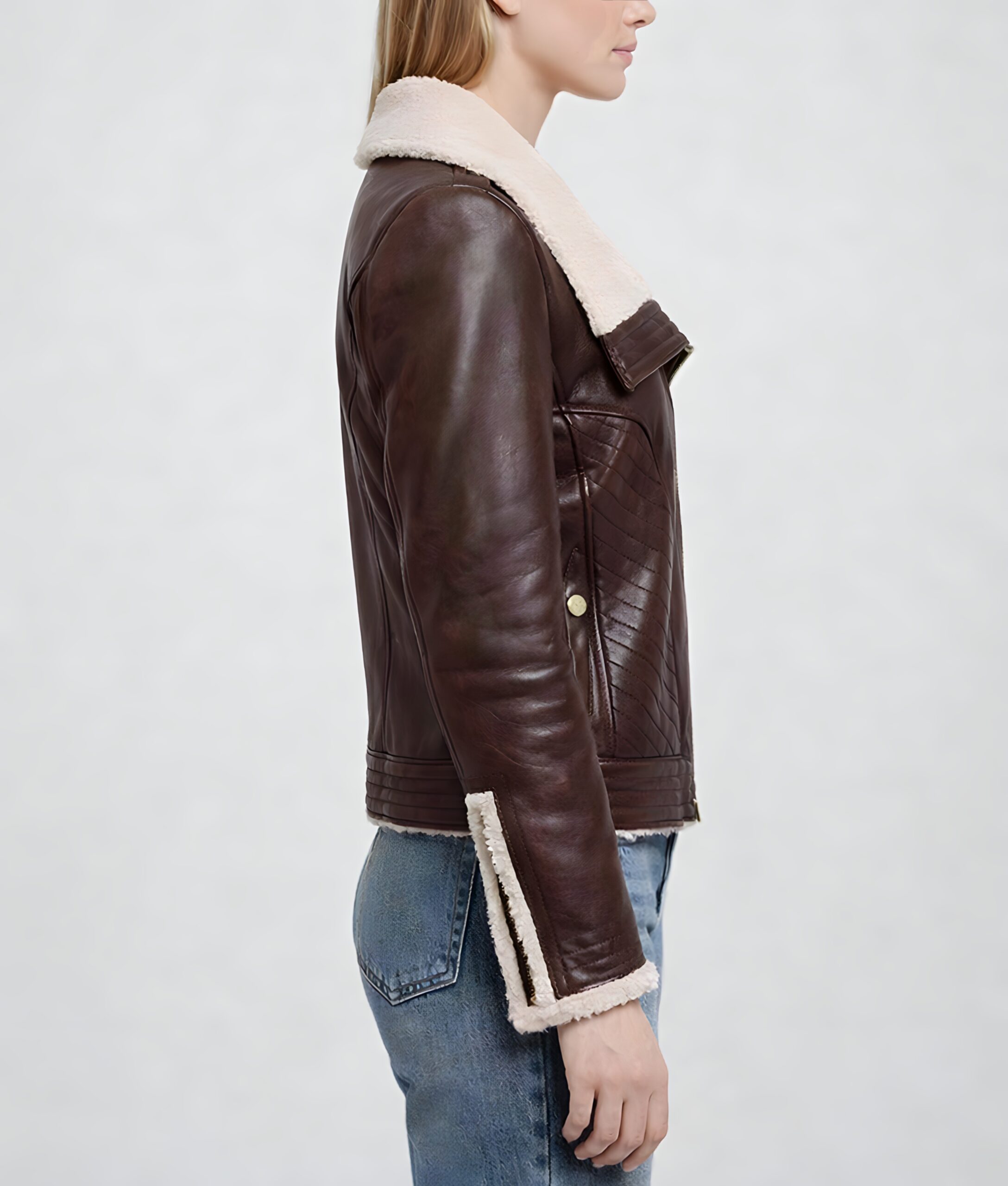 Women&rsquo;s Moto Faux Shearling Leather Jacket - Side