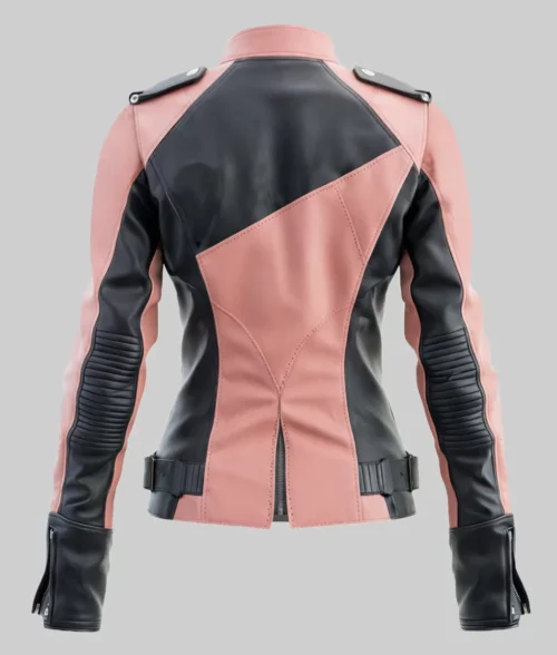 Eleanora Women's Color Block Biker Leather Jacket - Back