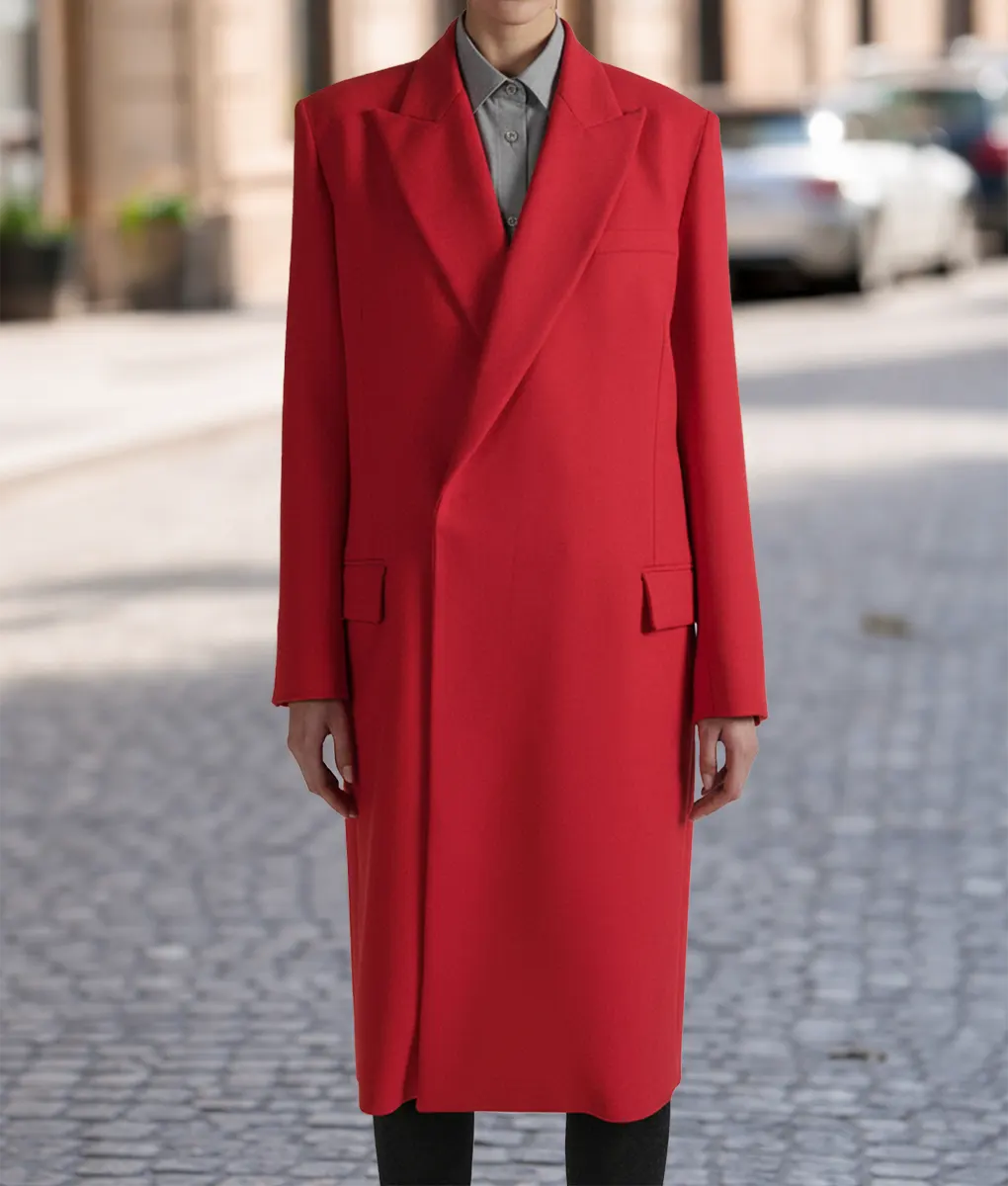 Emily In Paris S05 Lily Collins Red Coat - Front Close