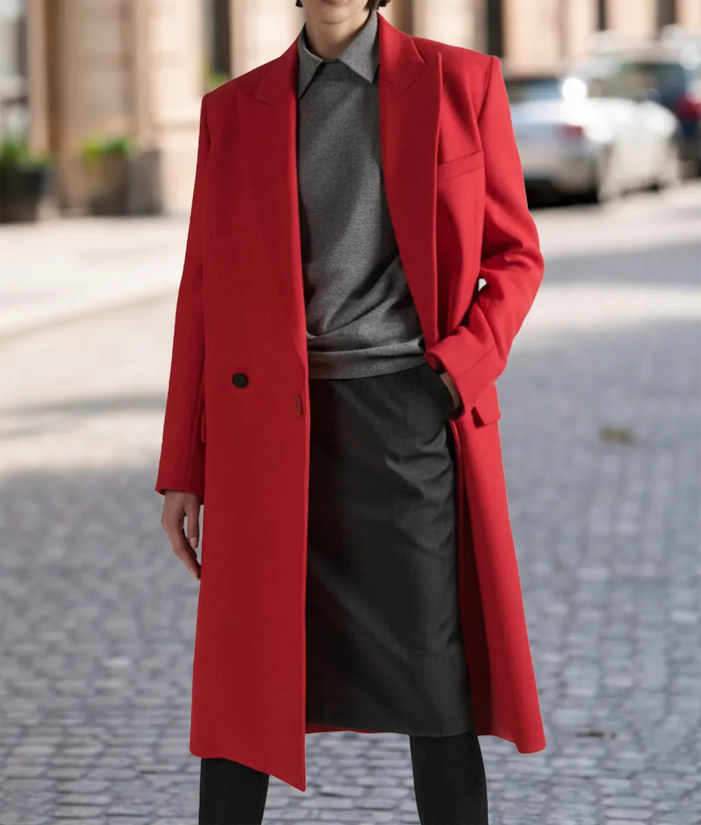 Emily In Paris S05 Lily Collins Red Coat - Front