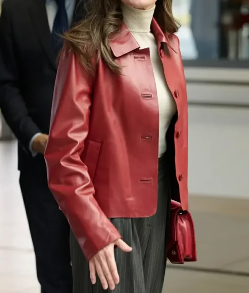 Queen Letizia Red Leather Jacket - Side