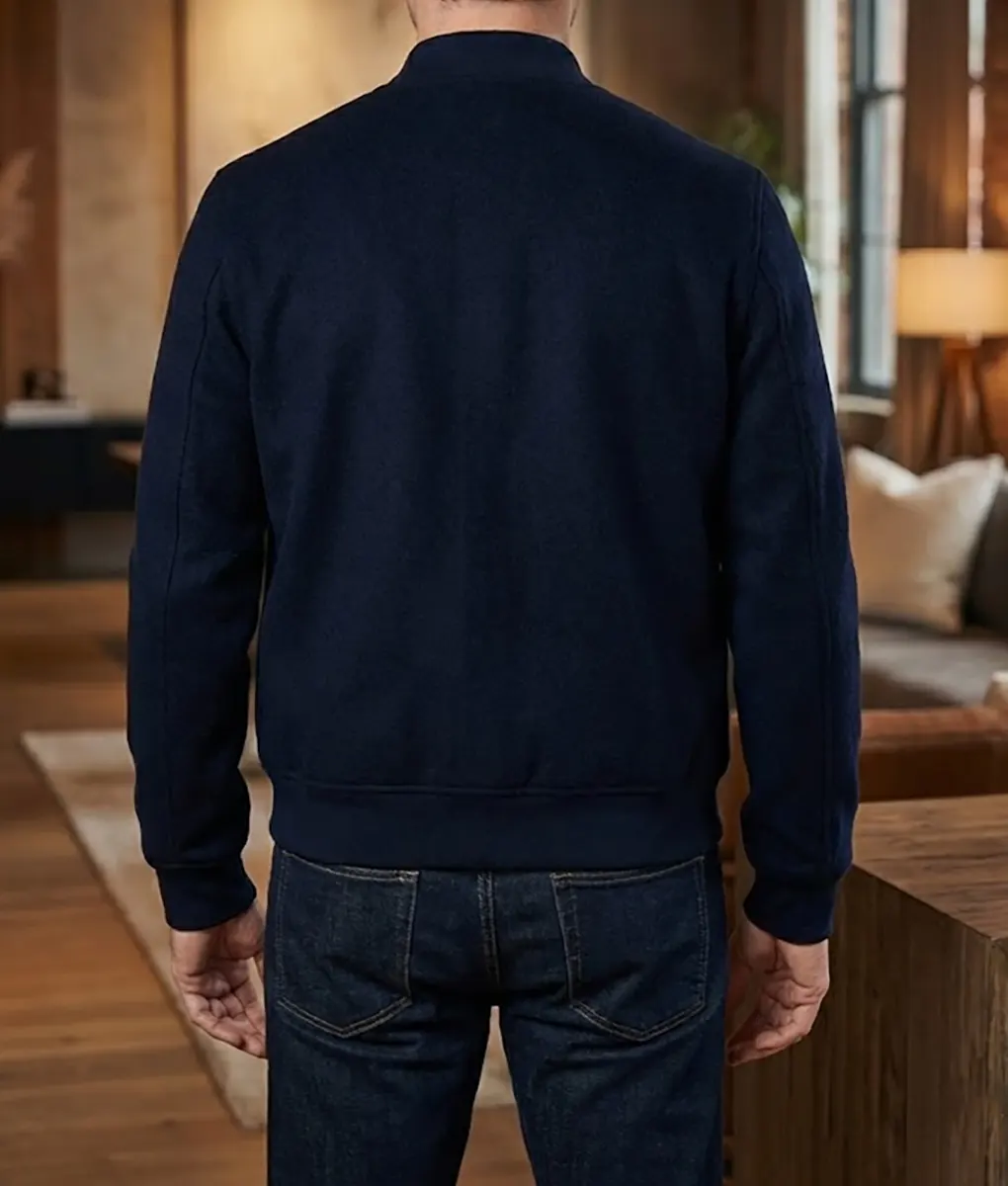 The Voice Michael Bubl&eacute; Navy Blue Bomber Jacket - Back