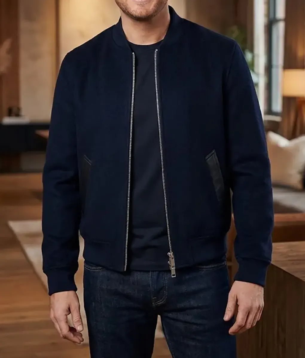 The Voice Michael Bubl&eacute; Navy Blue Bomber Jacket - Front