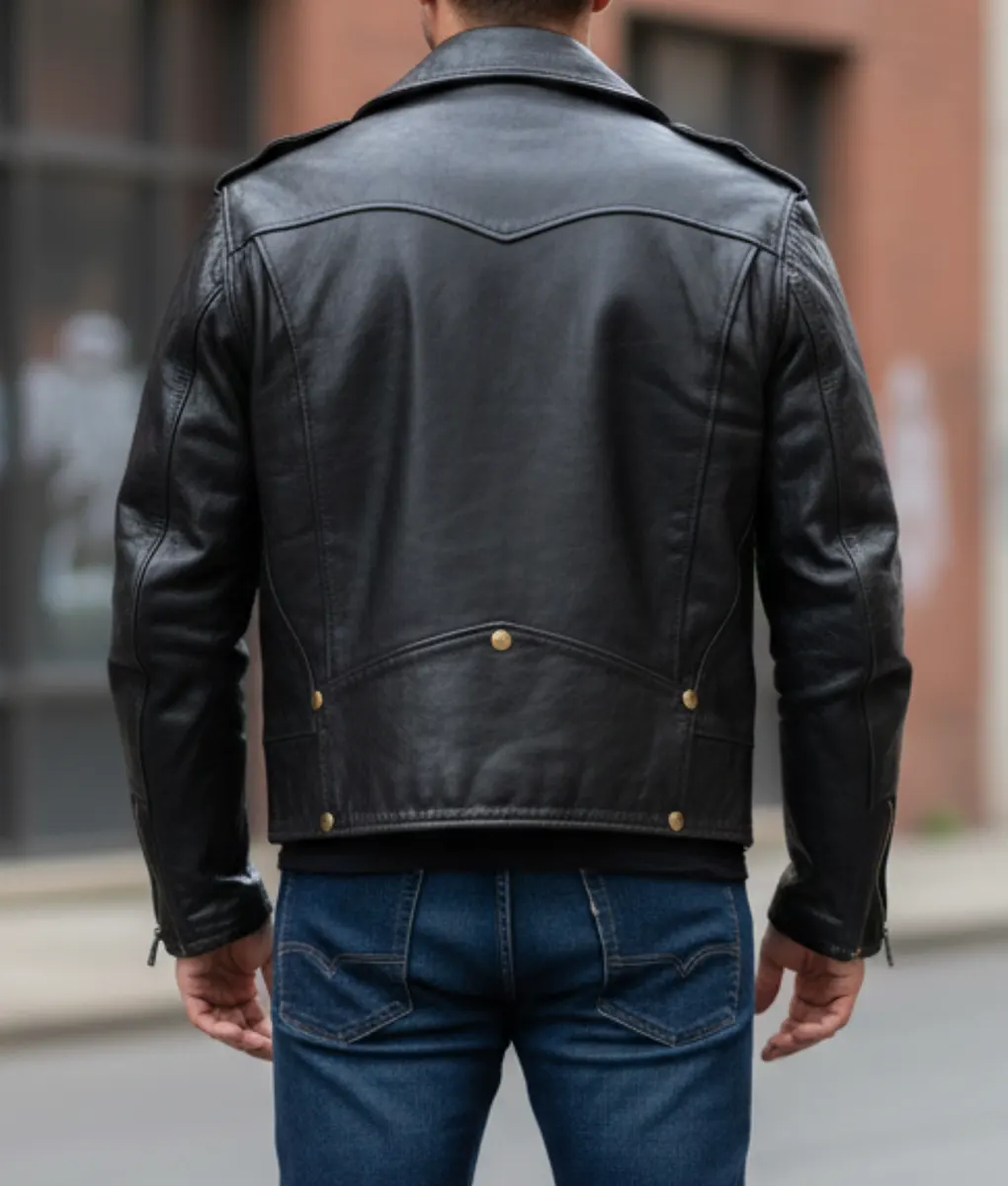 Camp Rock 3 Joe Jonas Black Biker Jacket - Back