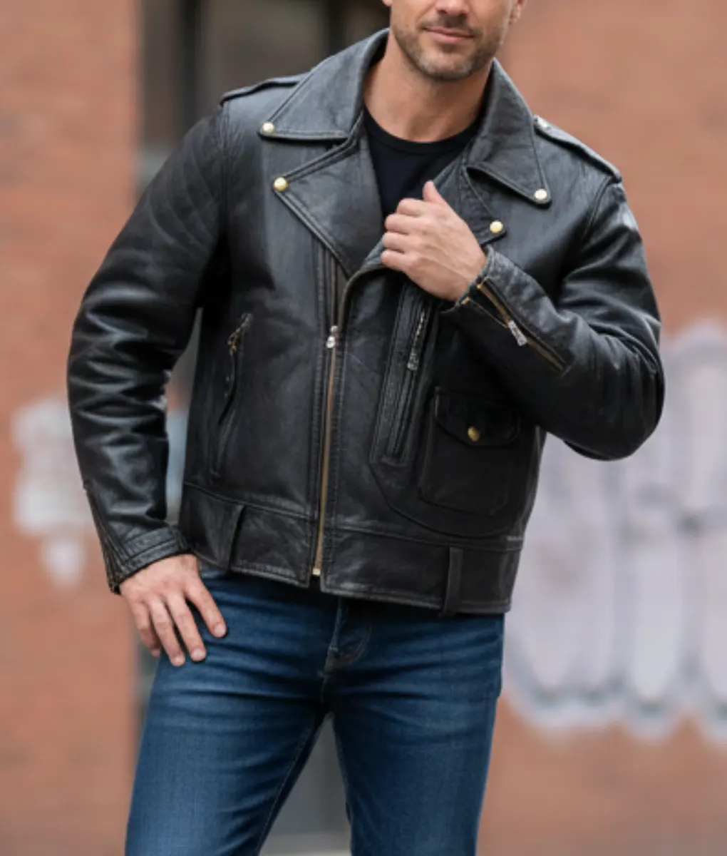 Camp Rock 3 Joe Jonas Black Biker Jacket - Front