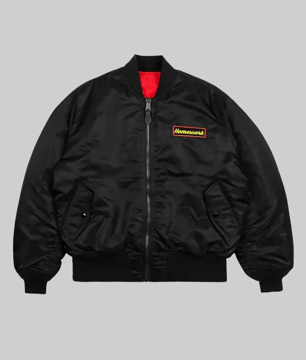 Daft Punk Black Satin Bomber Jacket - Front