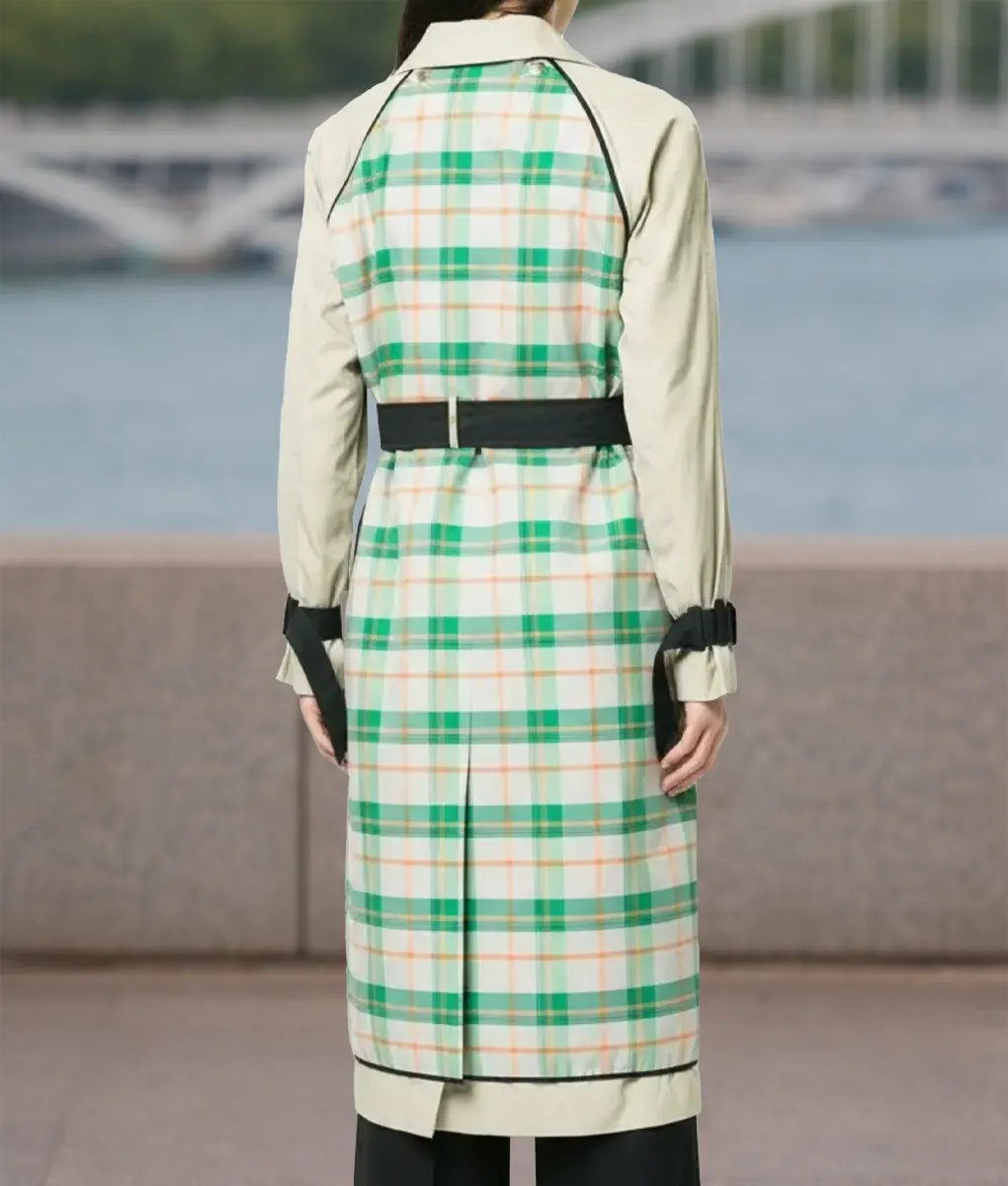 Emily In Paris S05 Lily Collins Plaid Trench Coat - Back