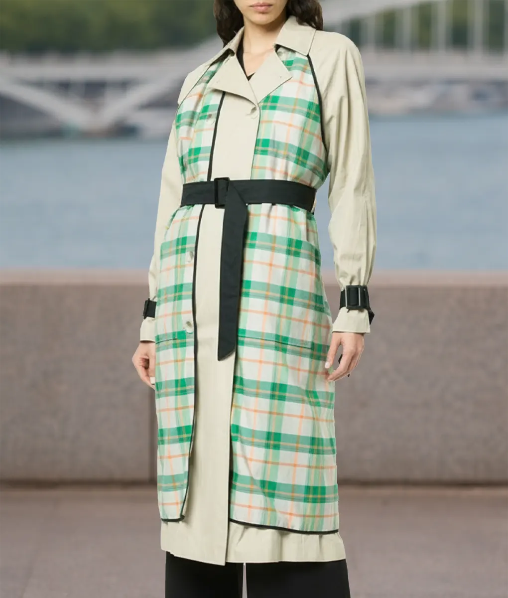 Emily In Paris S05 Lily Collins Plaid Trench Coat - Front