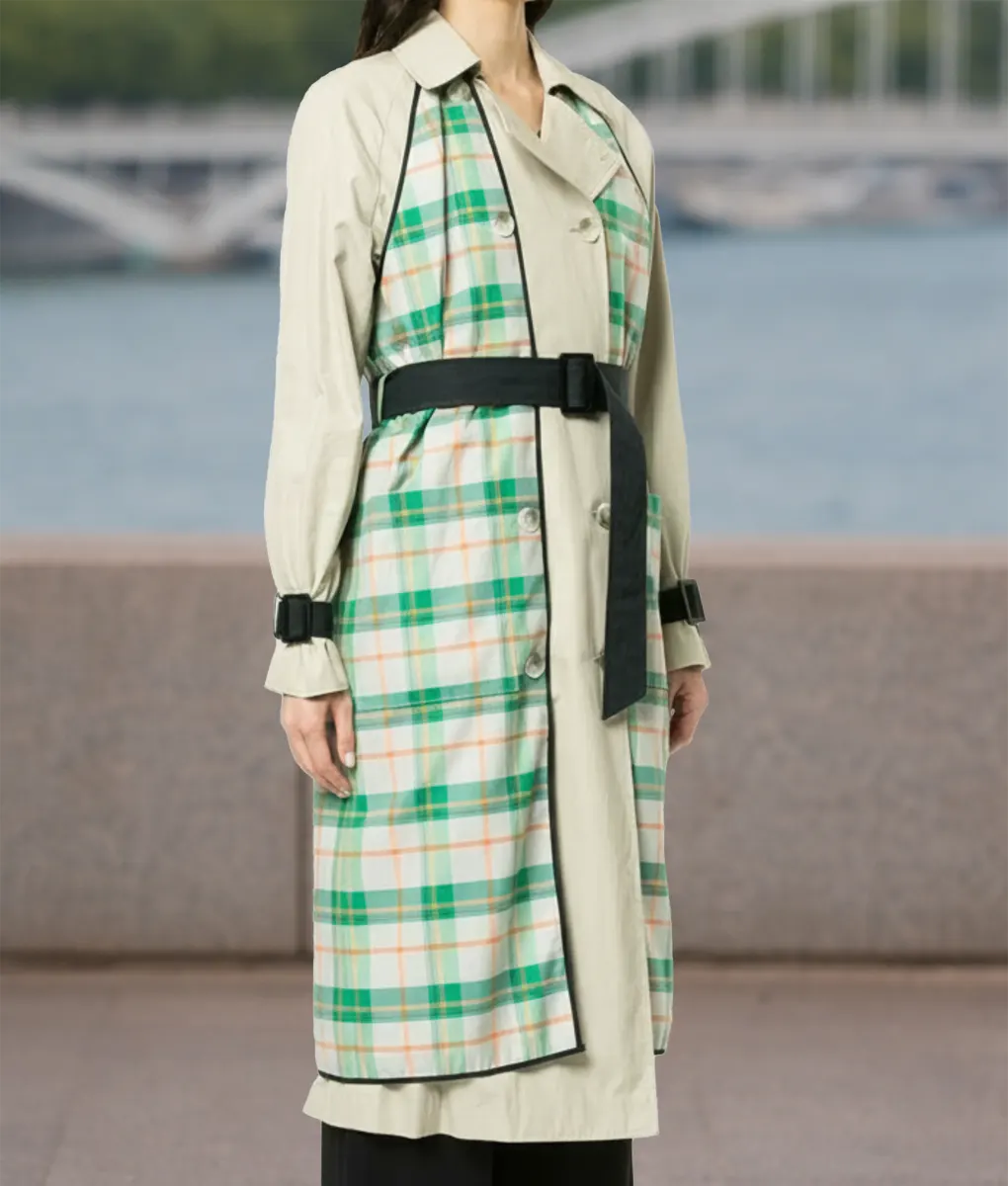 Emily In Paris S05 Lily Collins Plaid Trench Coat - Side