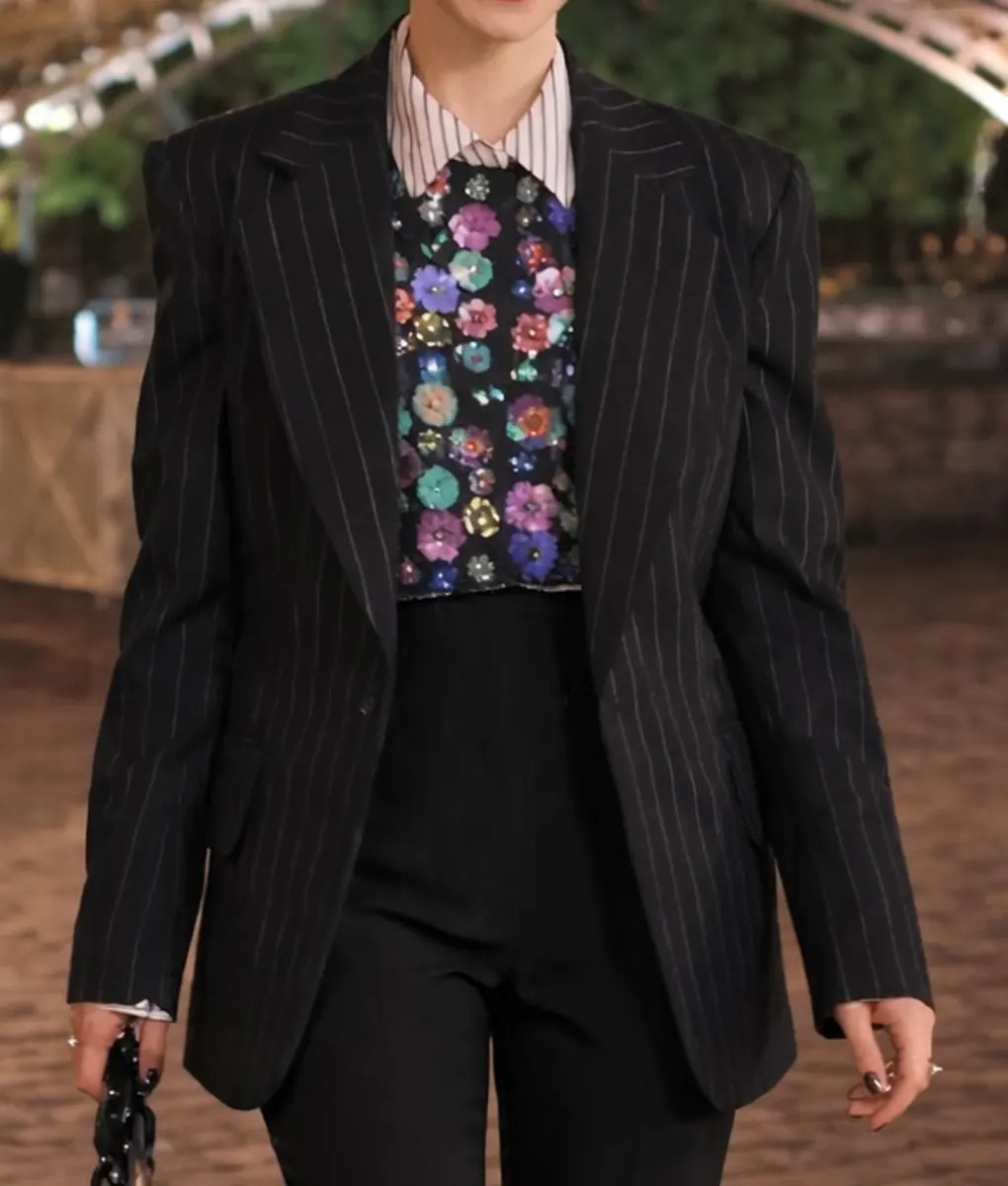 Emily In Paris S05 Lily Collins Stripes Blazer - Front