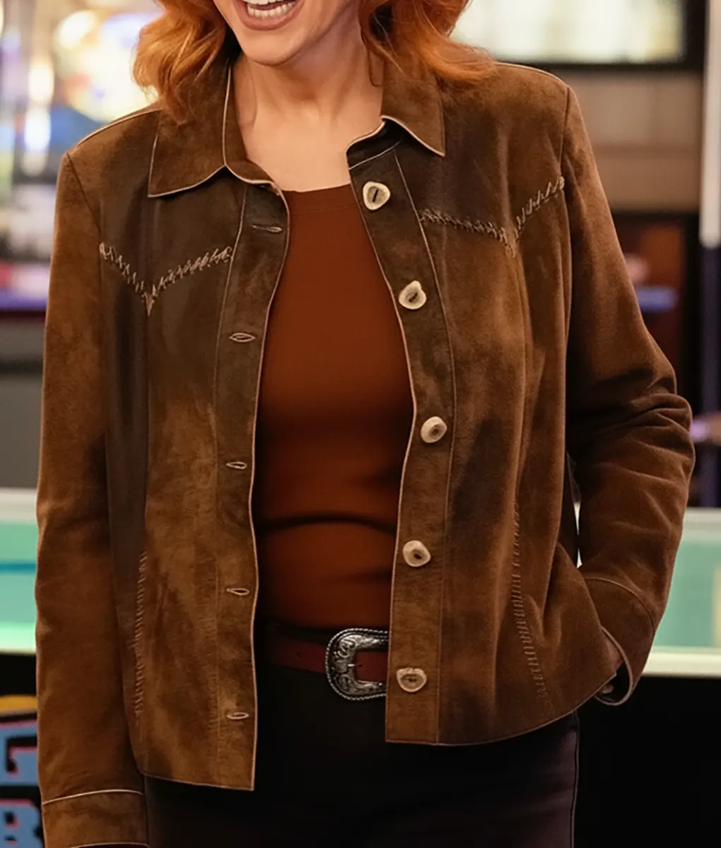 Happy's Place S01 Reba McEntire Brown Suede Jacket - Front