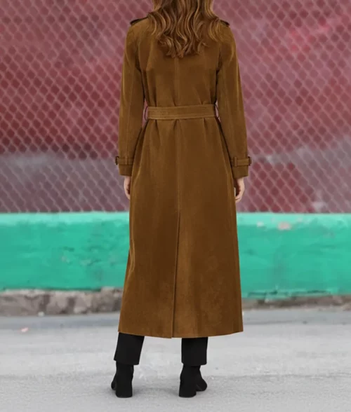 Here Comes The Flood Daisy Edgar-Jones Brown Suede Coat - Back