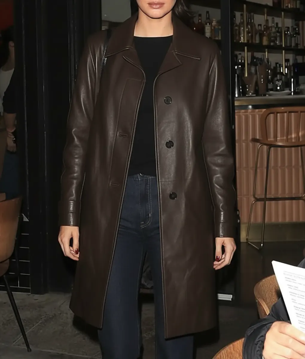 Kendall Jenner Brown Leather Coat - Front