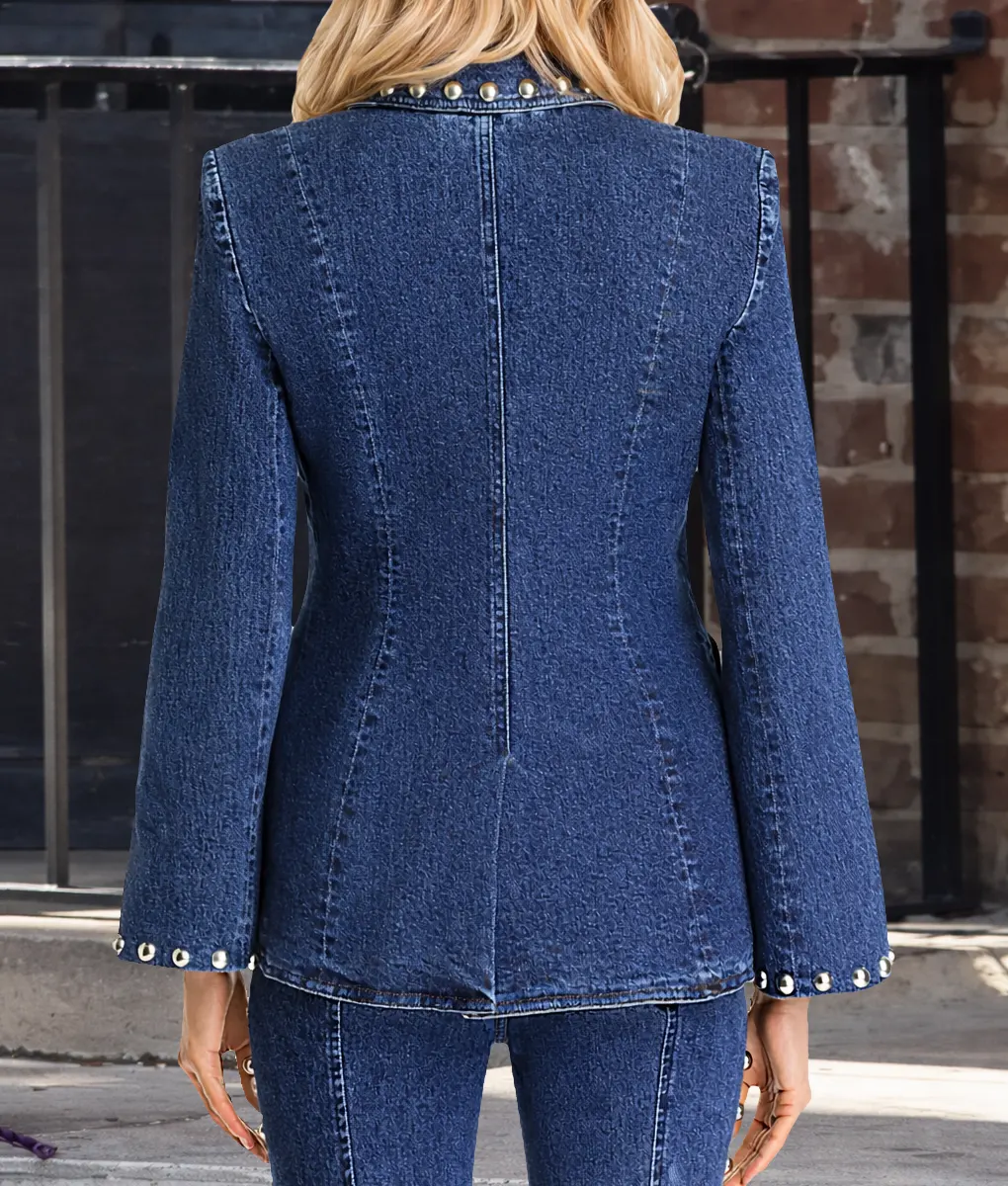 Margo&rsquo;s Got Money Troubles Michelle Pfeiffer Studded Denim Blazer - Back
