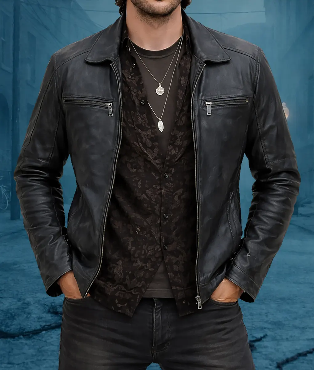 sexy smellハイネック レザージャケット archive 00s Return to Silent Hill Jeremy Irvine (James Sunderland) Black