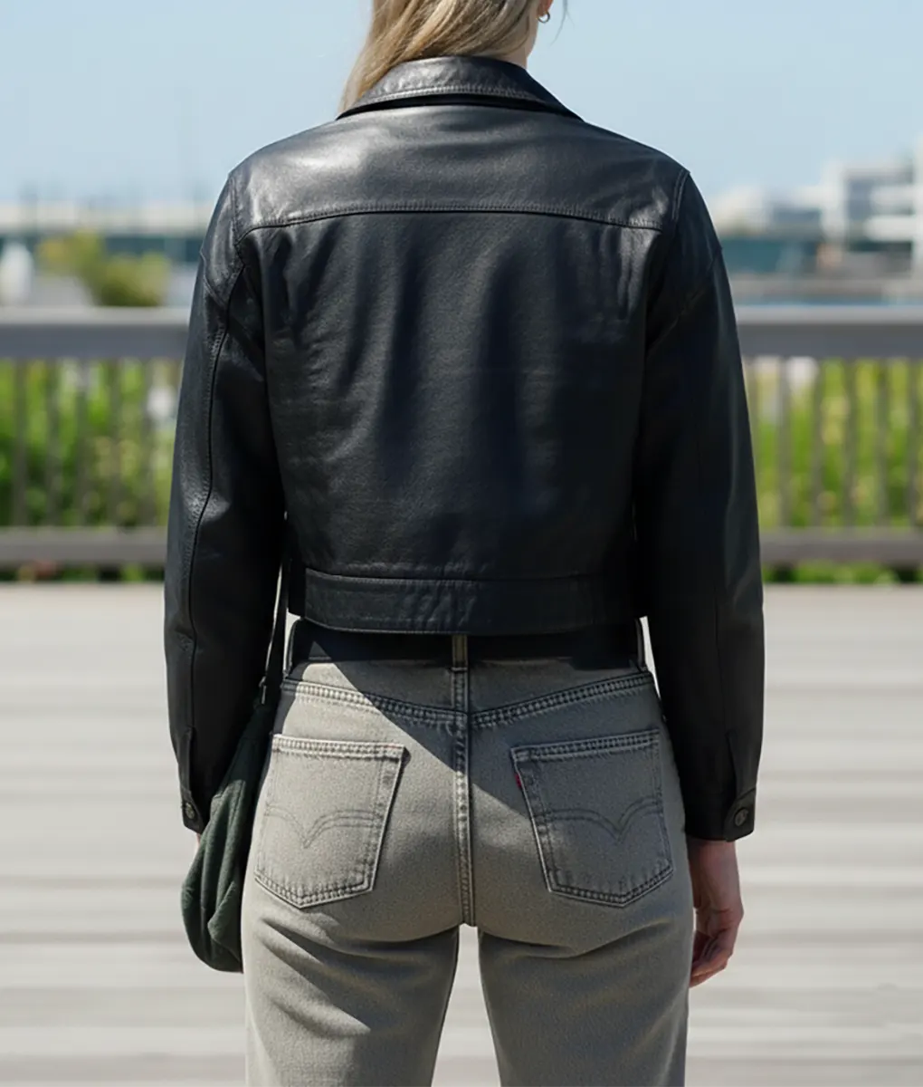Steal S01 Sophie Turner Black Leather Jacket - Back