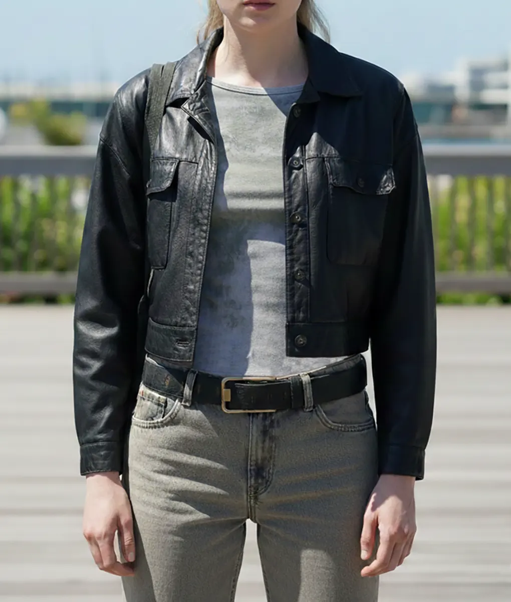 Steal S01 Sophie Turner Black Leather Jacket - Front