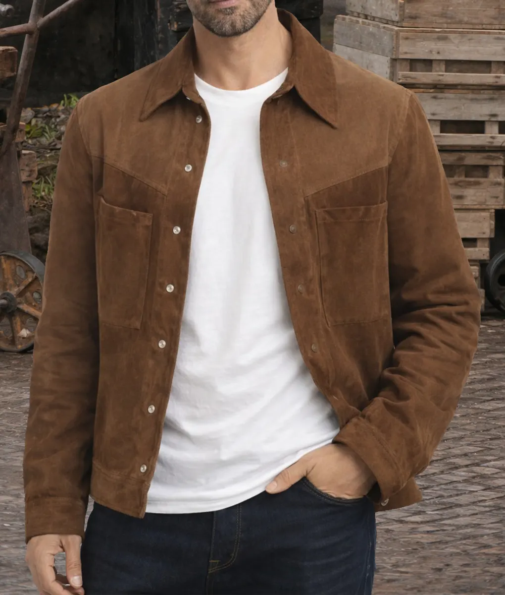 The Adventures Of Cliff Booth Brad Pitt Suede Jacket - Front