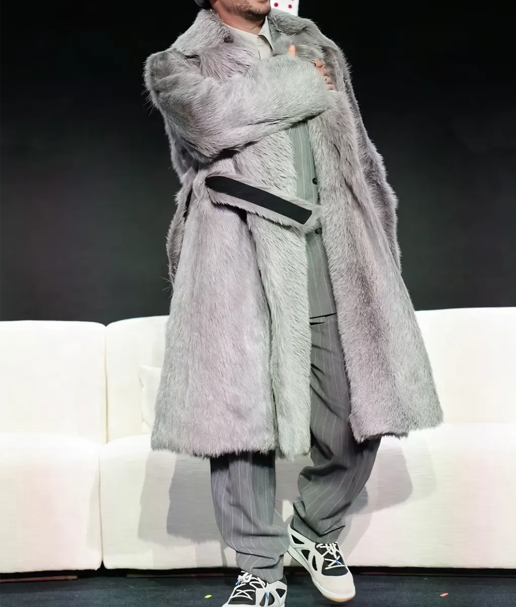 Bad Bunny Grey Fur Coat - Front