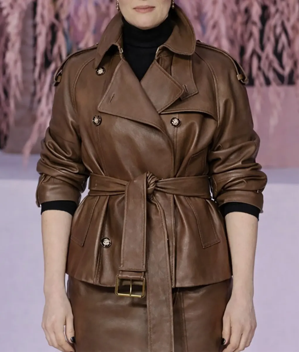 Claire Foy Double Breasted Brown Jacket - Front