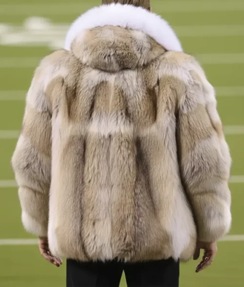 Joe Montana Brown Fur Hooded Coat - Back