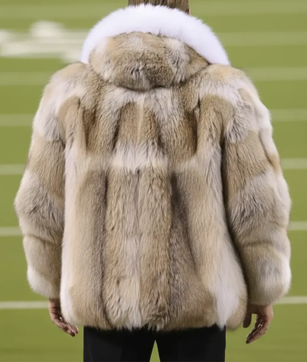 Joe Montana Brown Fur Hooded Coat - Back