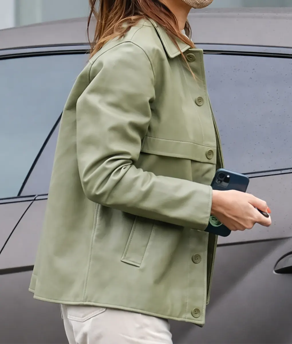 Kendall Jenner Green Leather Jacket - Side