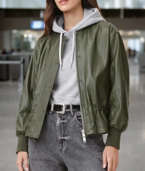 Relationship Goals Kelly Rowland Green Leather Jacket - Front