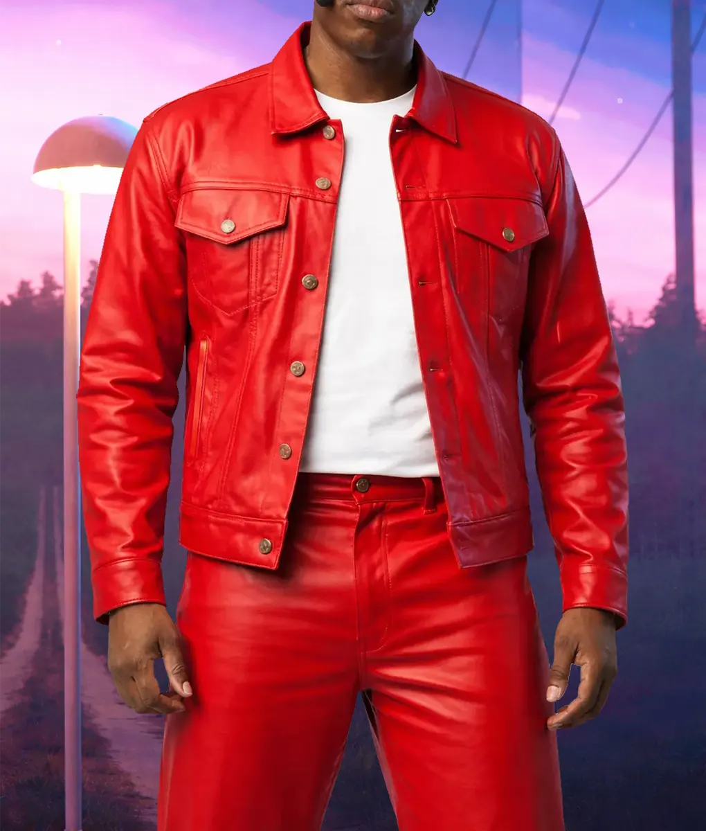 Tyler The Creator Red Leather Jacket - Front