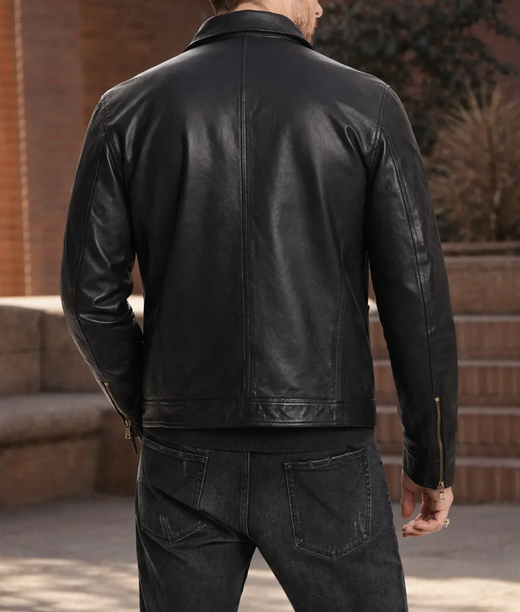 CIA Tom Ellis Black Leather Jacket - Back