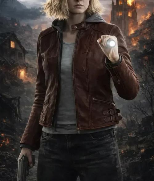Resident Evil Grace Ashcroft Brown Leather Jacket - Front