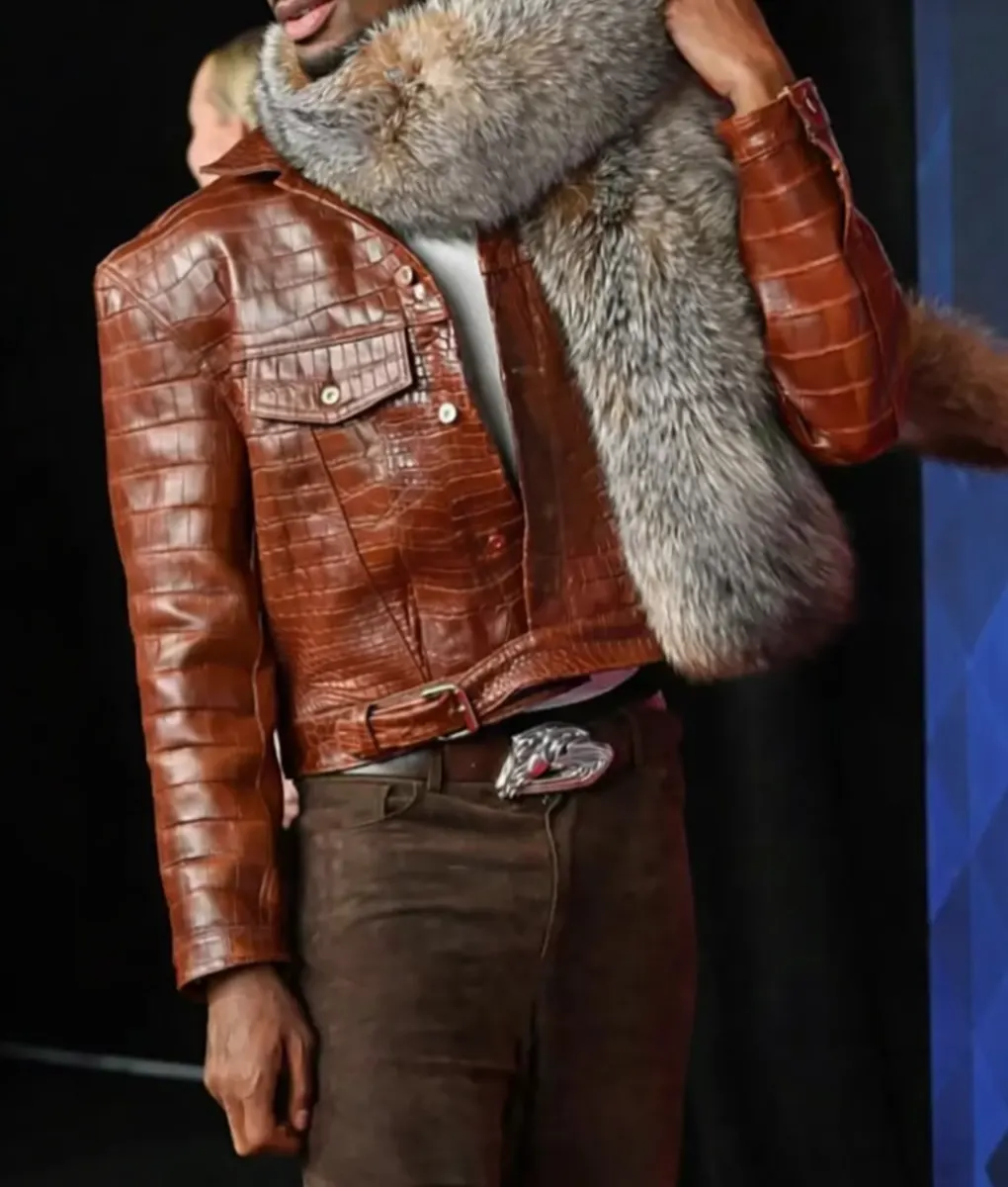 Shai Gilgeous Alexander Brown Leather Jacket - Front