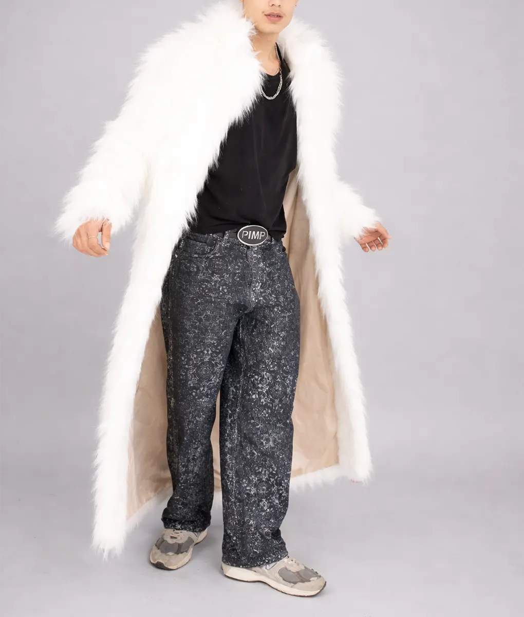 Zachariah Men's White Fur Coat - Front Open
