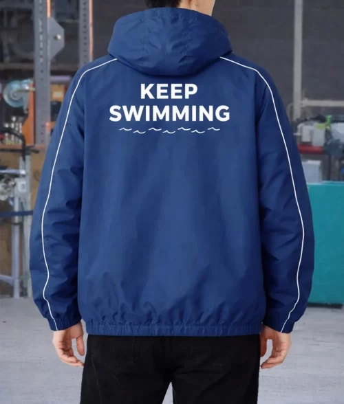 BTS Keep Swimming Blue Hooded Jacket - Back