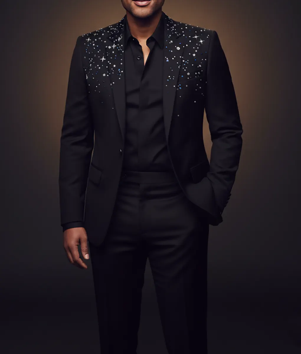 John Legend Crystal Embellished Black Blazer - Front