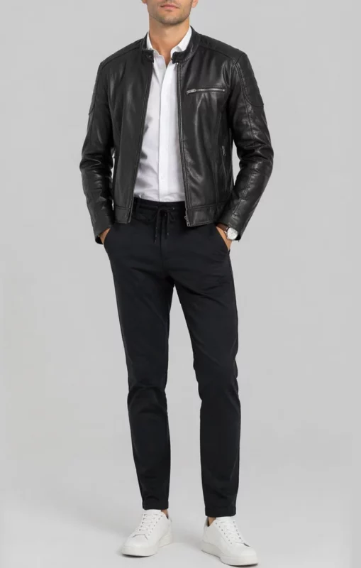 men's leather jacket outfit ideas