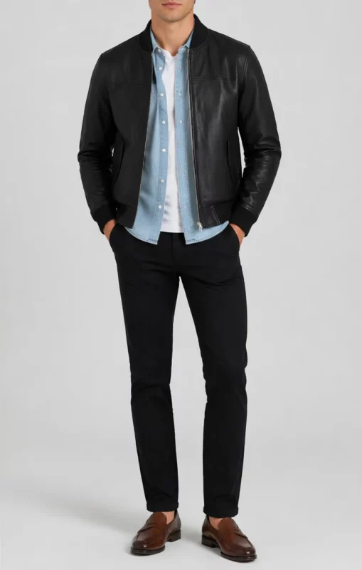 men's leather jacket outfit ideas
