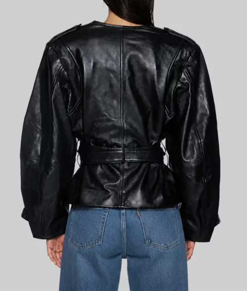 Alicia Keys Oversized Black Leather Jacket - Back