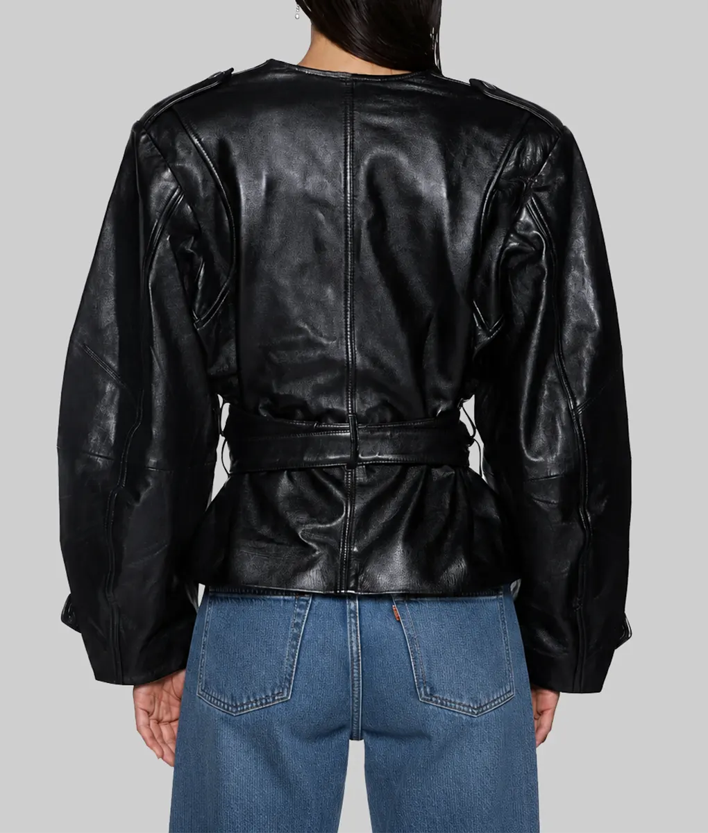 Alicia Keys Oversized Black Leather Jacket - Back