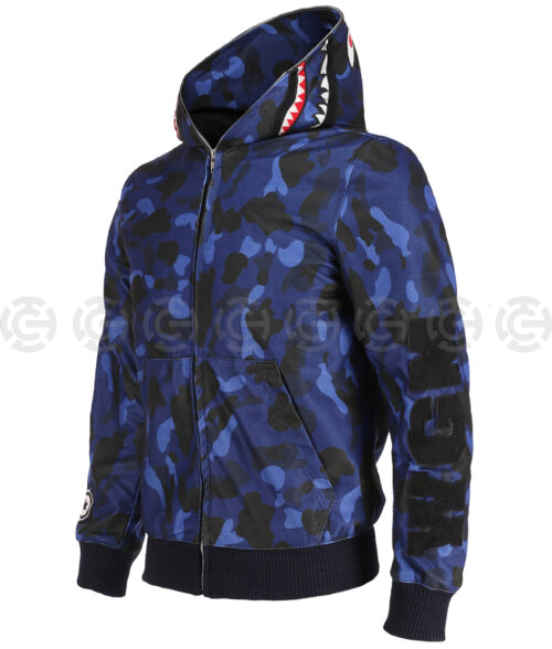 Camo Bape Blue Hoodie - left