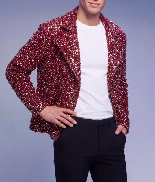 Mens Red Double Rider Sequin Jacket - Side